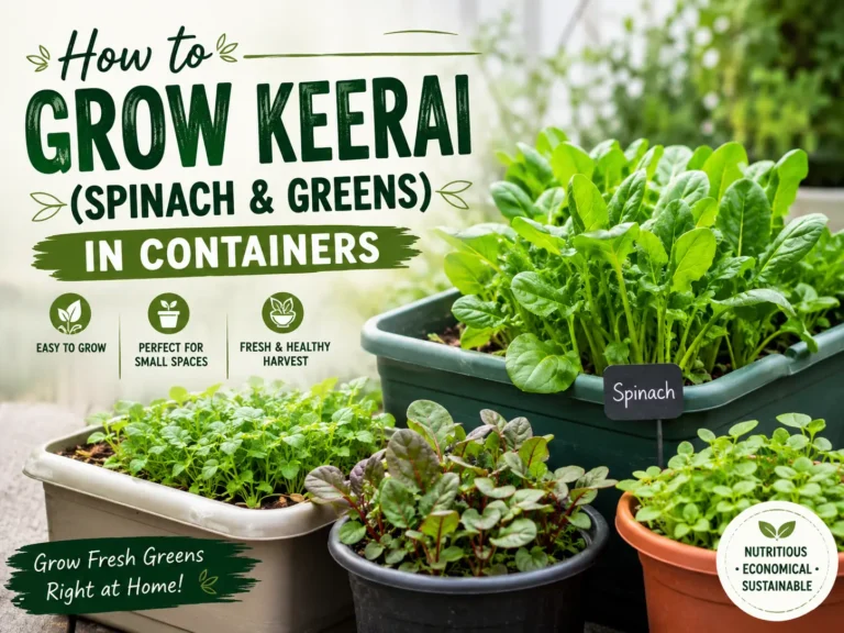 Trough of fresh green keerai (amaranth greens) growing on a terrace