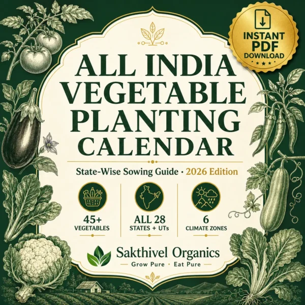 Premium All India Vegetable Planting Calendar 2026 – instant PDF download covering 45+ vegetables, all 28 states and 6 climate zones – Sakthivel Organics