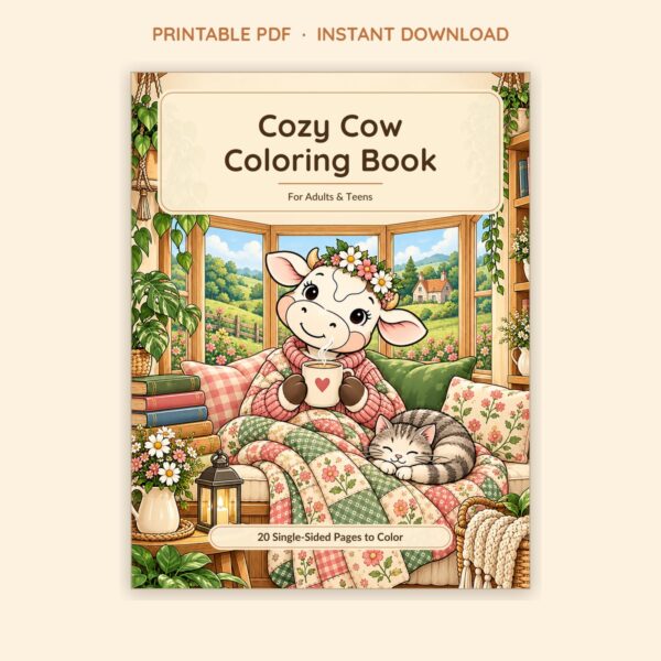 Cozy Cow Coloring Book — 20 Printable Pages (Instant PDF Download)
