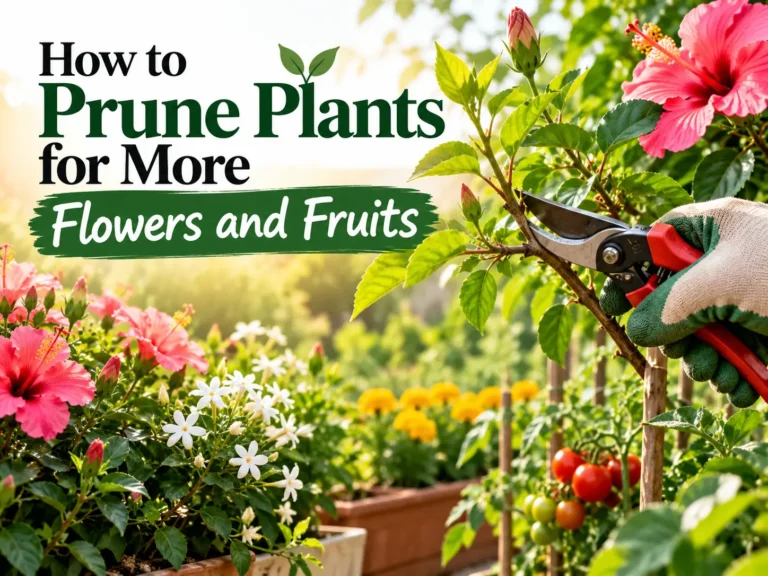 Gardener pruning a flowering plant with stainless steel pruning shears on a terrace