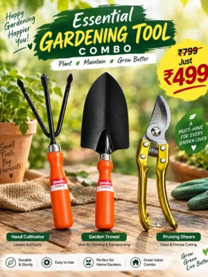 3 piece gardening tools combo with hand cultivator garden trowel and pruning shears