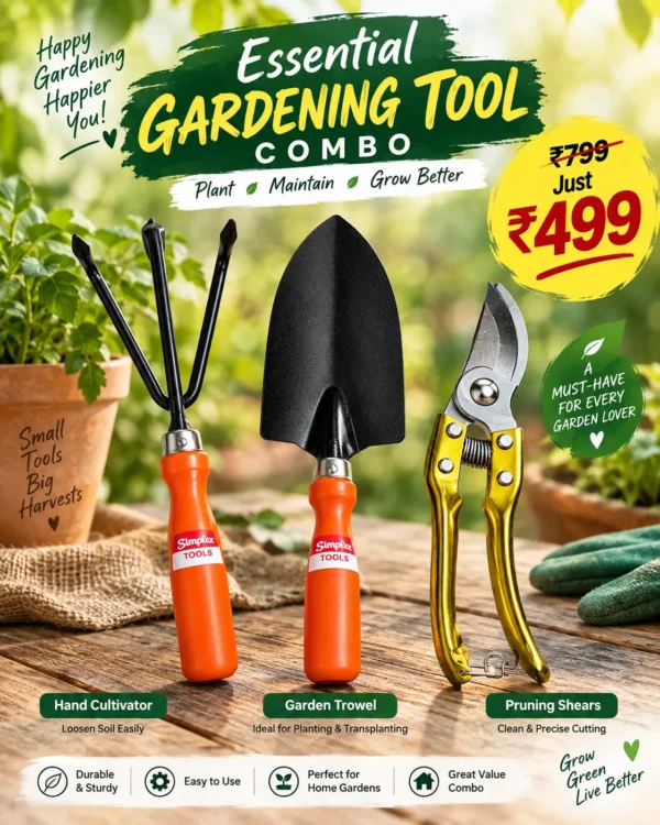3 piece gardening tools combo with hand cultivator garden trowel and pruning shears