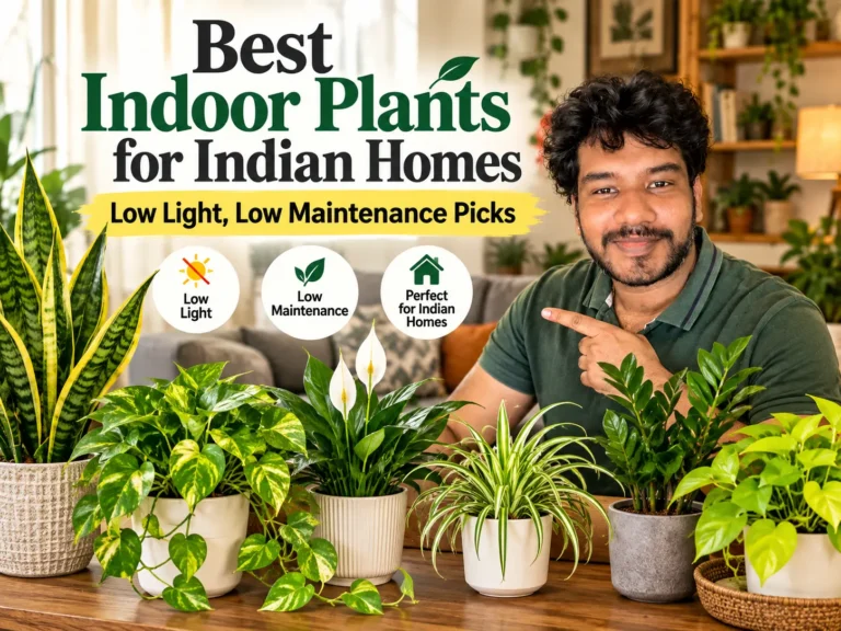 Money plant, snake plant and ZZ plant on a bright living room shelf